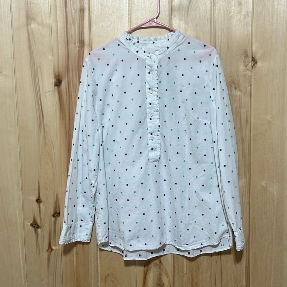 Talbots White Polka Dot Popover Cotton Top Size XL